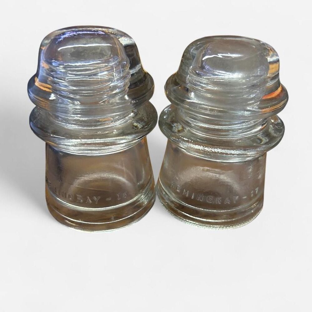 Set of 2 Clear Hemingray 16 &17 Glass Insulators